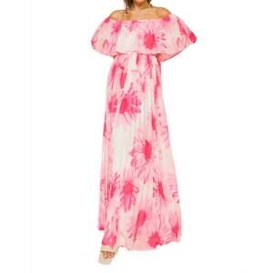 NEW FLYING TOMATO angelica floral pleated maxi dress in off white/pink